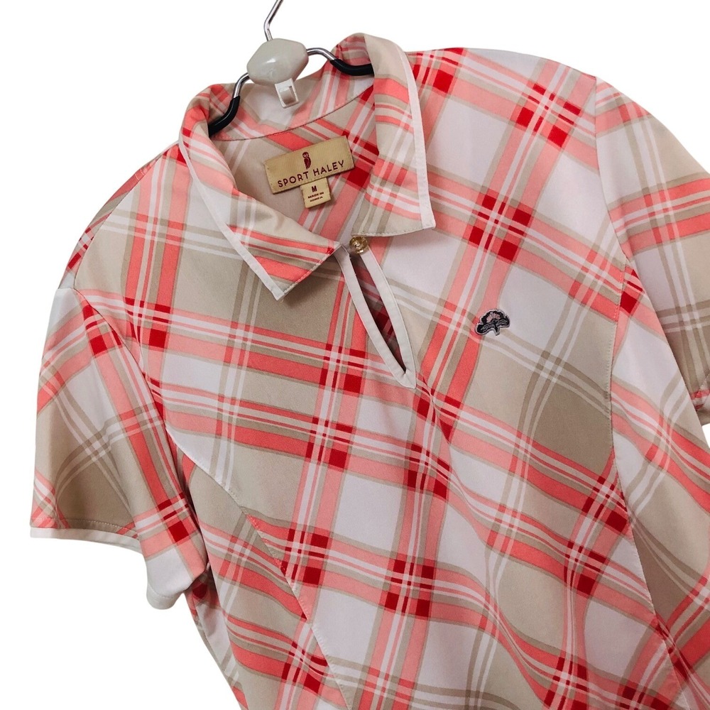 Sport Haley‎ Womens M Golf Polo Shirt Plaid Orchid Island Performance Pickleball